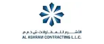 ASCON Contracting LLC construction company logo with blue geometric symbol and bilingual text.