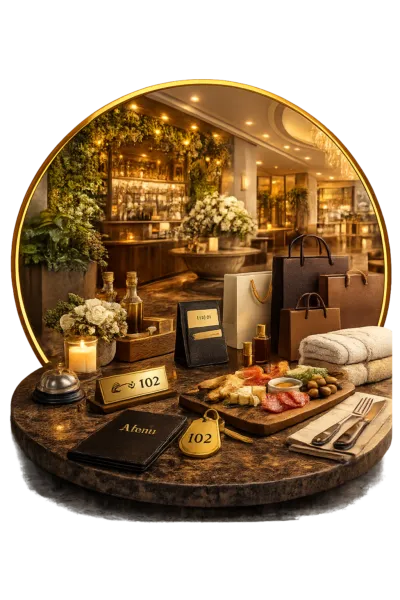 Hotel lobby interior with decorative green wall and reception area