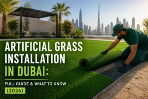 artificial grass installation dubai villa garden flowers yard landscaping