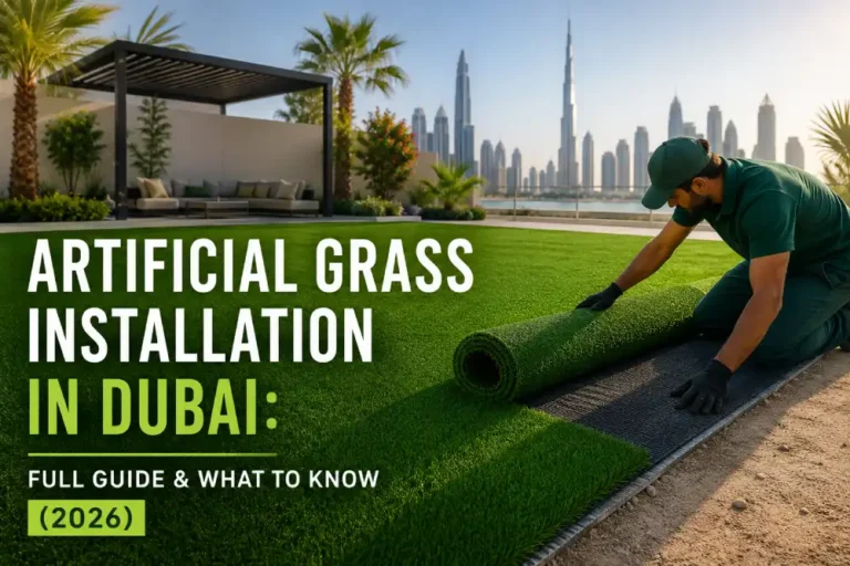artificial grass installation dubai villa garden flowers yard landscaping