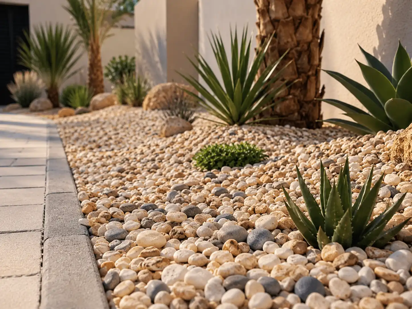 Decorative stone mulch garden bed